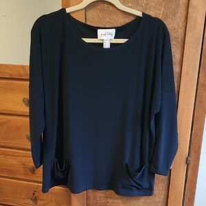 Joseph Ribkoff Dark Blue Blouse with Scoop Neckline